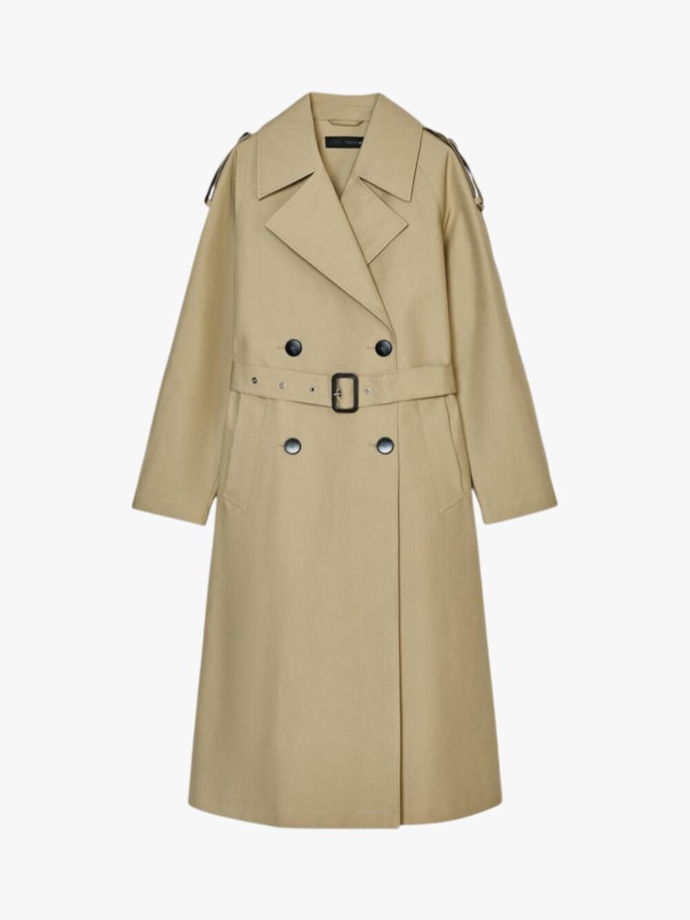 (LIKE NEW) ZARA | 100% COTTON F/W 2025 "BELTED TOPCOAT" KHAKI LONG TRENCH COAT